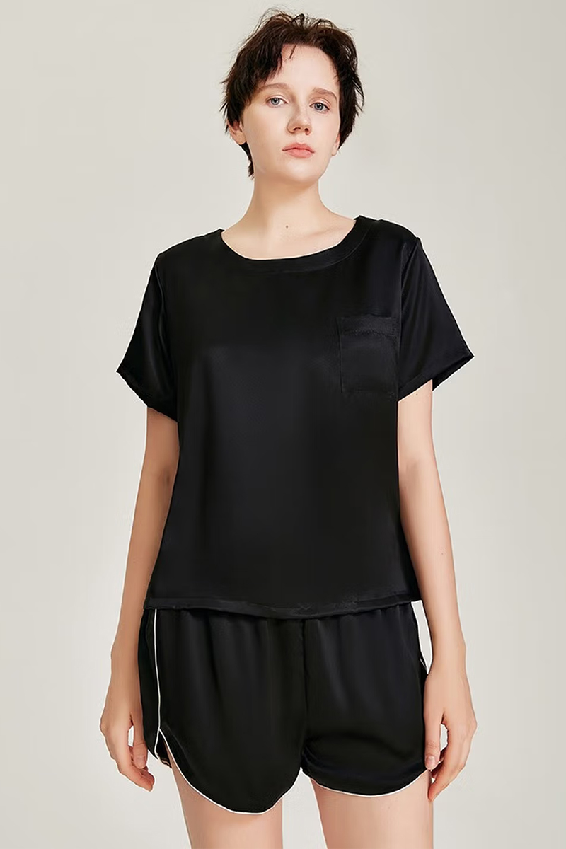 100% Mulberry Silk Short Sleeve & Shorts Pajamas Set