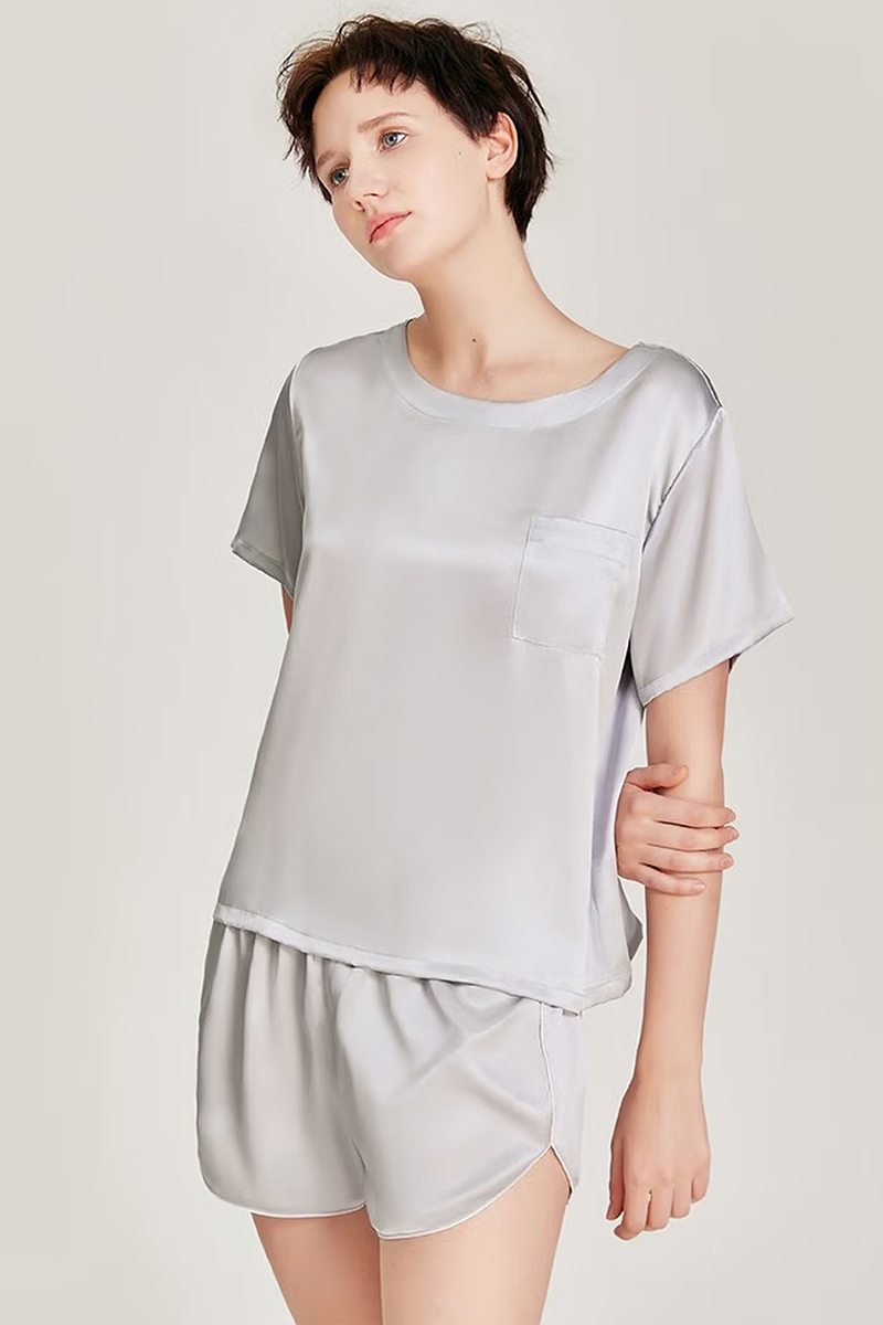 100% Mulberry Silk Short Sleeve & Shorts Pajamas Set