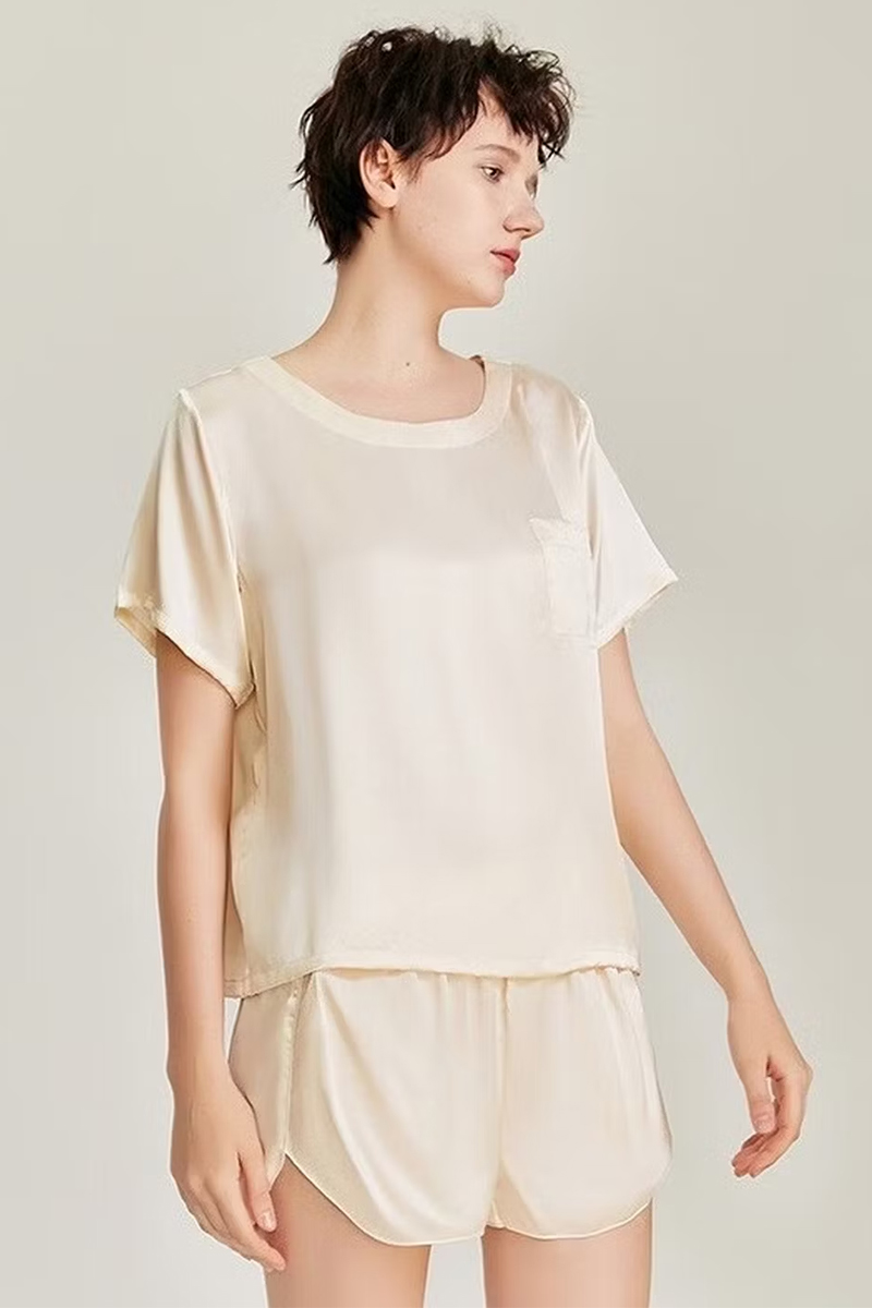 100% Mulberry Silk Short Sleeve & Shorts Pajamas Set