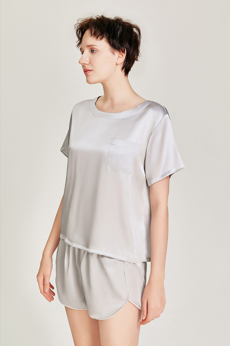 100% Mulberry Silk Short Sleeve & Shorts Pajamas Set