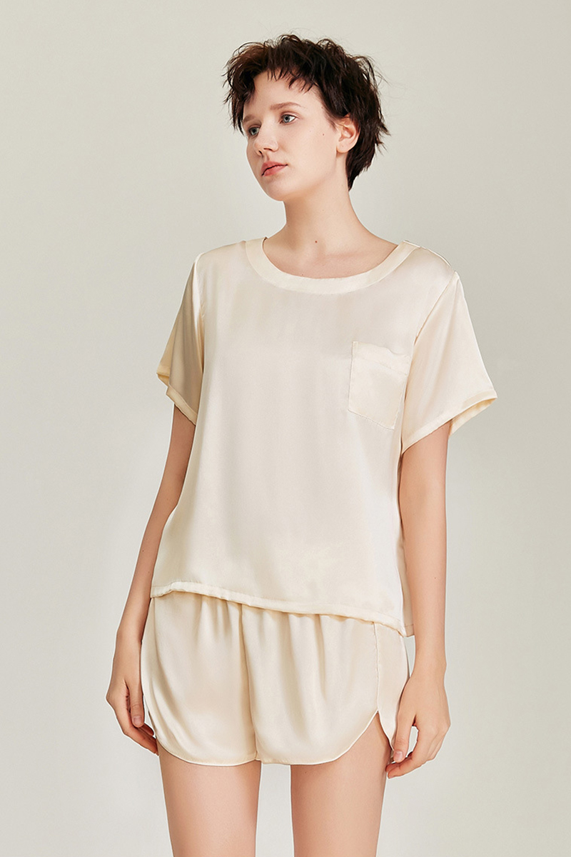 100% Mulberry Silk Short Sleeve & Shorts Pajamas Set