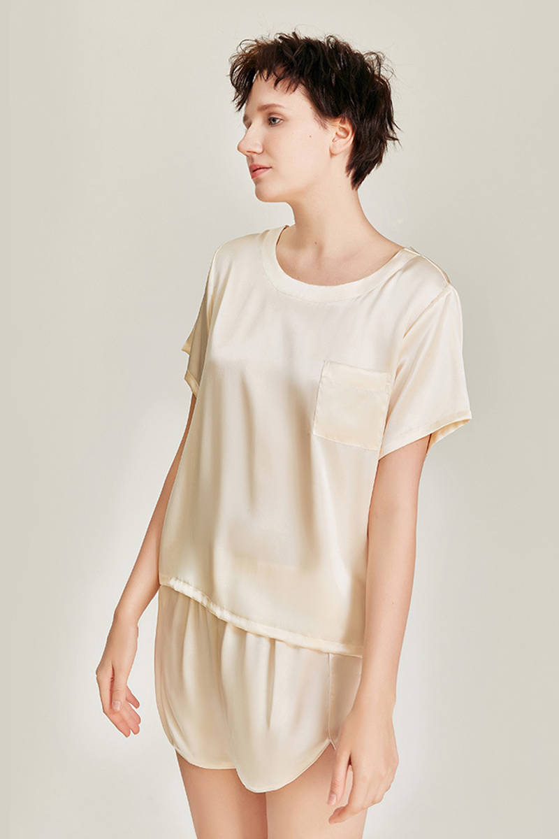 100% Mulberry Silk Short Sleeve & Shorts Pajamas Set