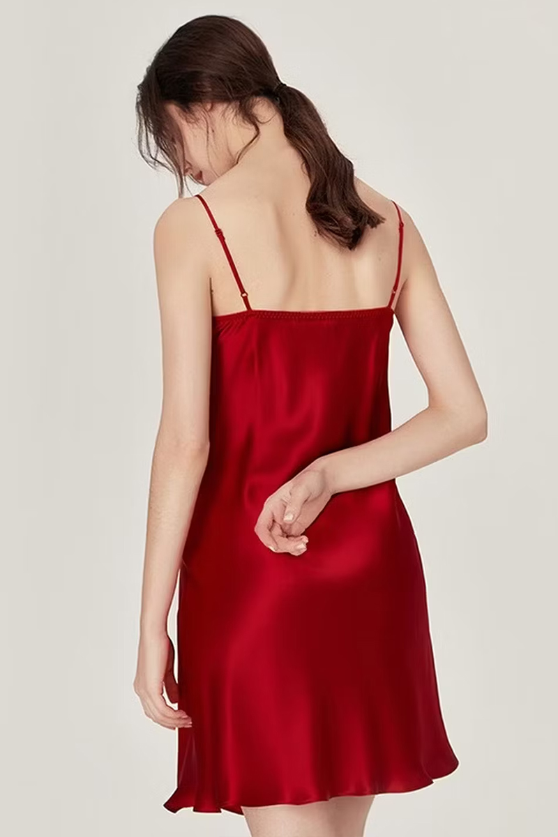 100% Mulberry Silk Slip Dress with Built-in Bra Sexy Camisole Nightgown
