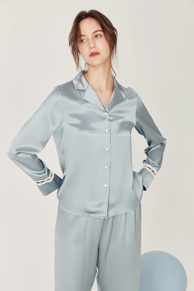 100% Mulberry Silk Long Sleeve Pajama Set
