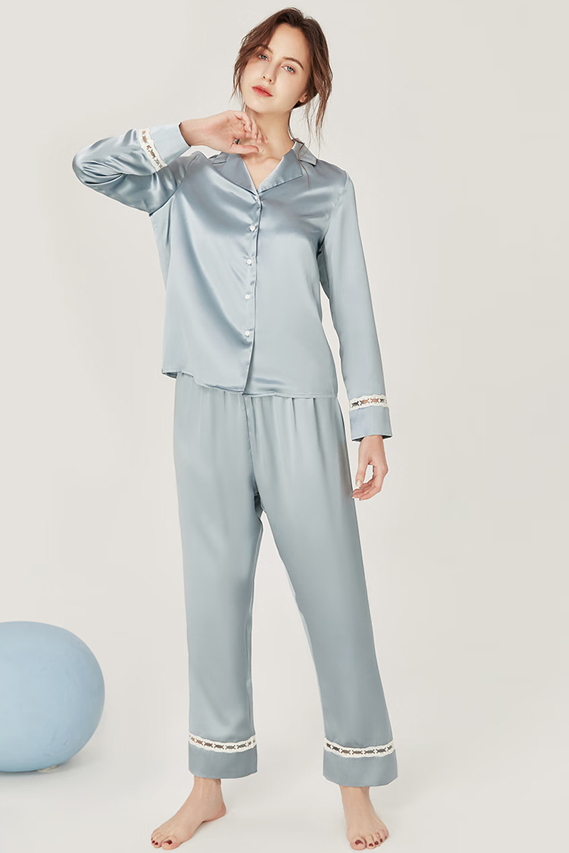 100% Mulberry Silk Long Sleeve Pajama Set