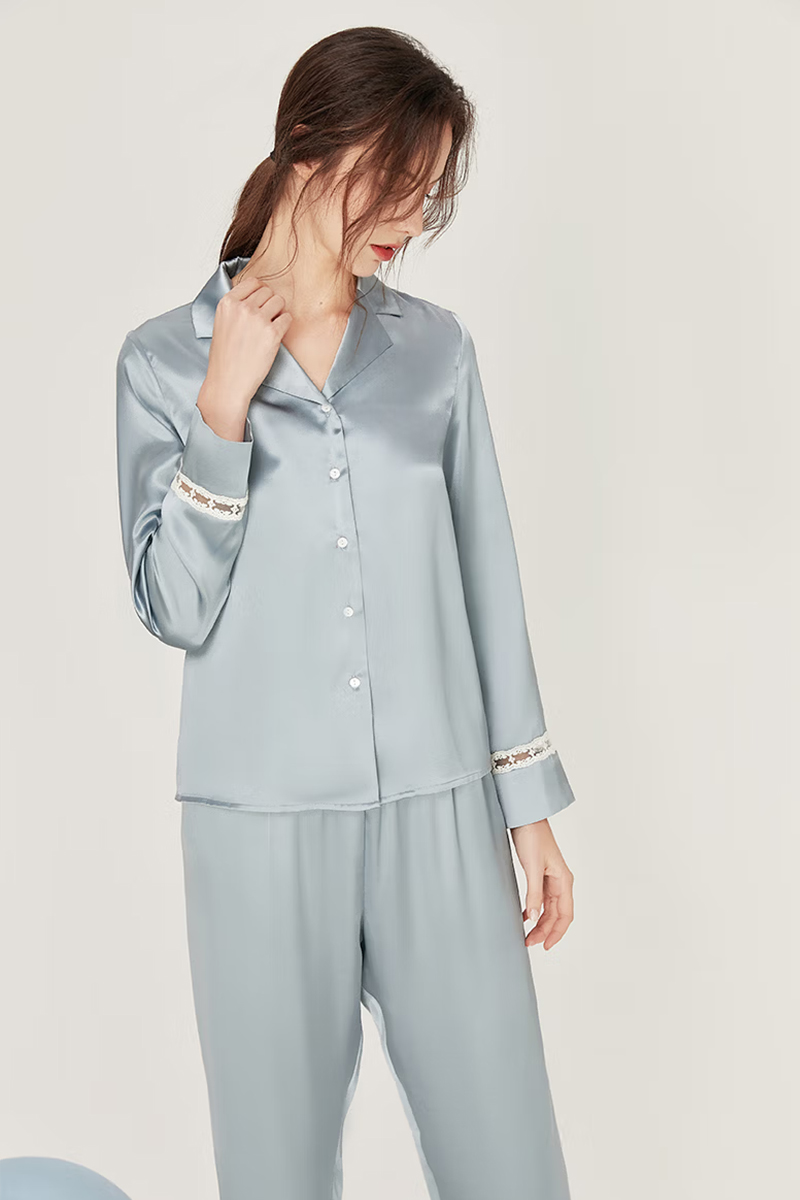 100% Mulberry Silk Long Sleeve Pajama Set