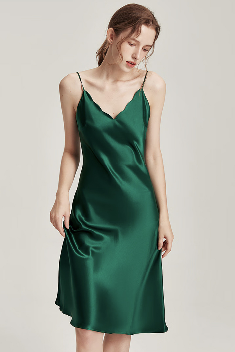 19 Momme Heavy Mulberry Silk  Nightgown Mid-Length Dress Wearable as Evening Gown