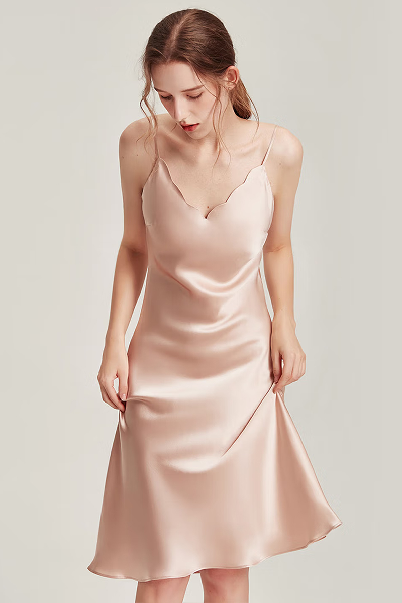 19 Momme Heavy Mulberry Silk  Nightgown Mid-Length Dress Wearable as Evening Gown