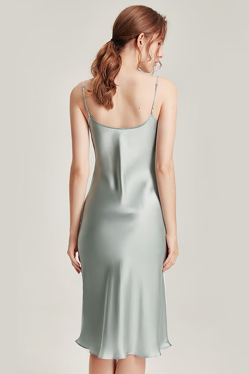 19 Momme Heavy Mulberry Silk  Nightgown Mid-Length Dress Wearable as Evening Gown