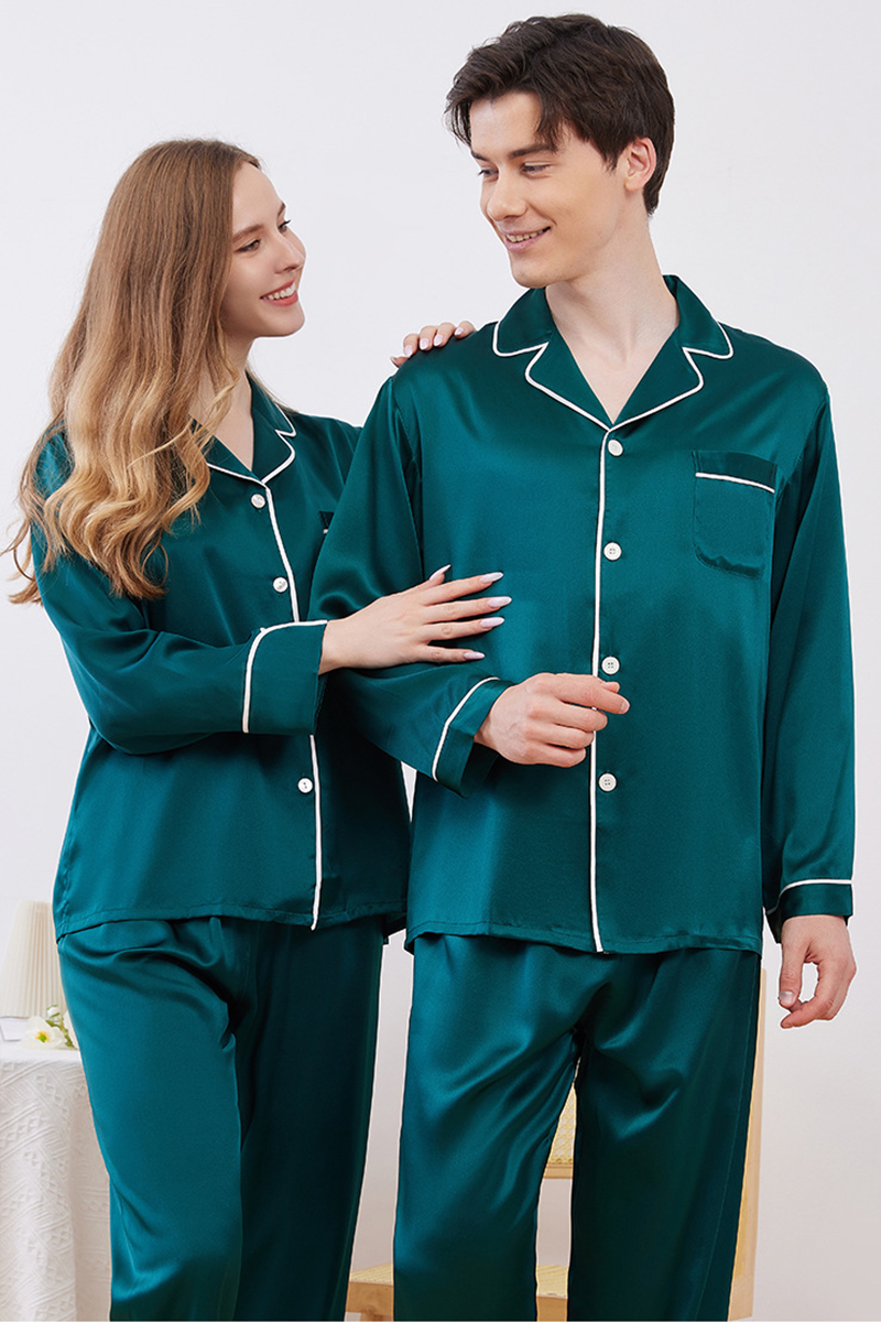 19 Momme Heavy 100% Mulberry Silk Solid Minimalist Pajama Set Luxury Red Matching Loungewear for Men & Women
