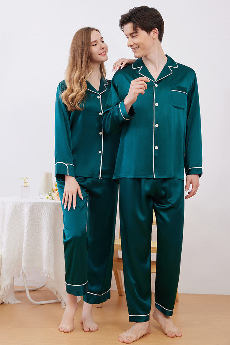 19 Momme Heavy 100% Mulberry Silk Solid Minimalist Pajama Set Luxury Red Matching Loungewear for Men & Women