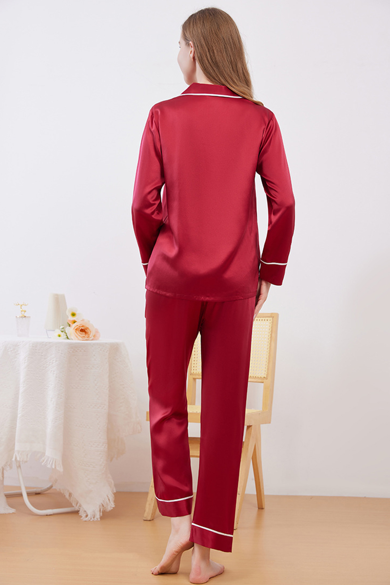 19 Momme Heavy 100% Mulberry Silk Solid Minimalist Pajama Set Luxury Red Matching Loungewear for Men & Women