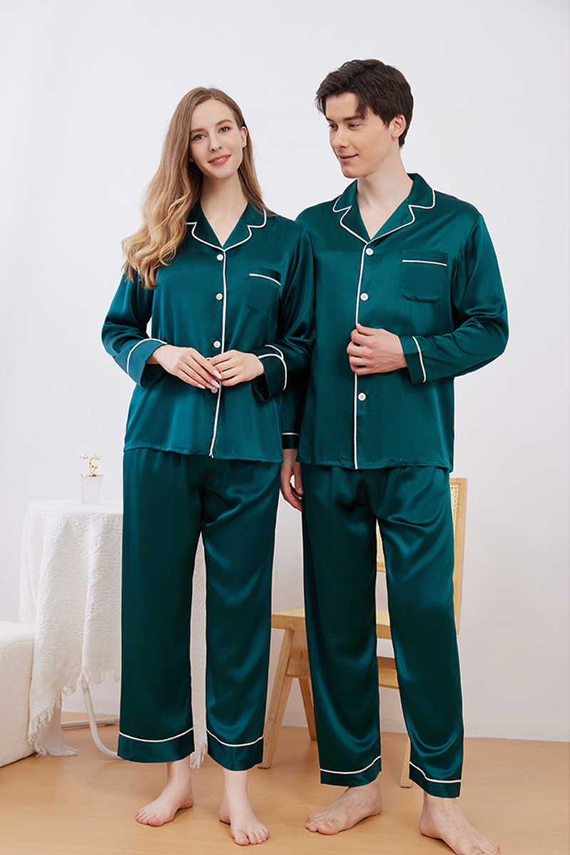 19 Momme Heavy 100% Mulberry Silk Solid Minimalist Pajama Set Luxury Red Matching Loungewear for Men & Women