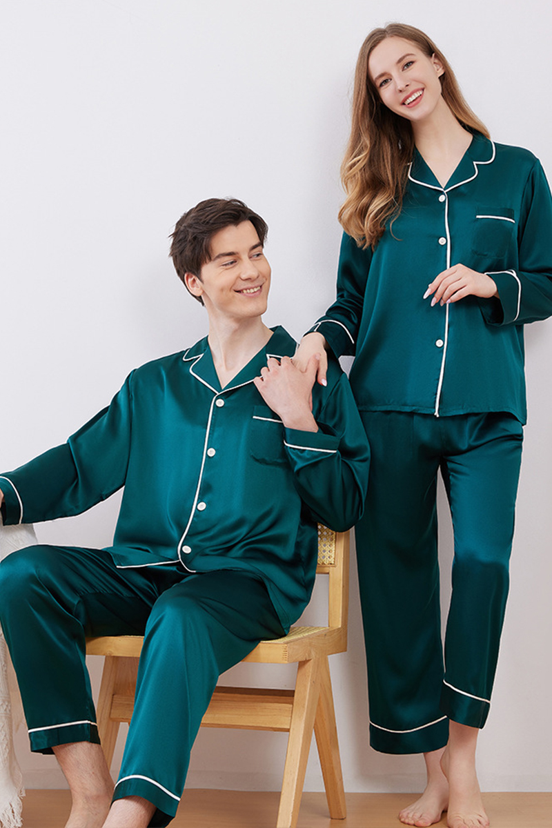 19 Momme Heavy 100% Mulberry Silk Solid Minimalist Pajama Set Luxury Red Matching Loungewear for Men & Women