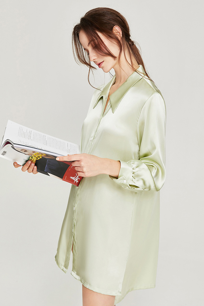 100% Mulberry Silk Nightgown Boyfriend Style Silk Nightshirt