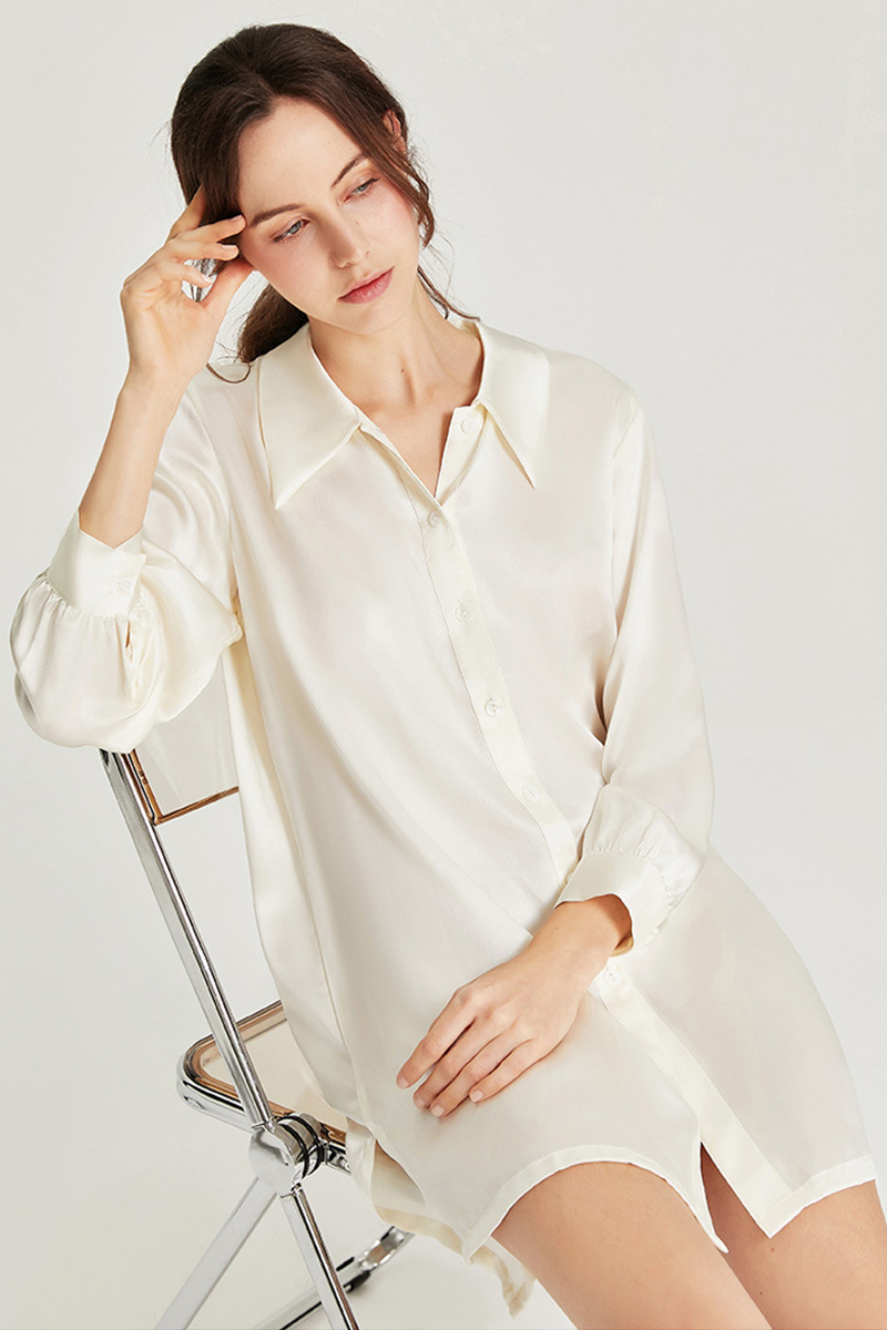 100% Mulberry Silk Nightgown Boyfriend Style Silk Nightshirt