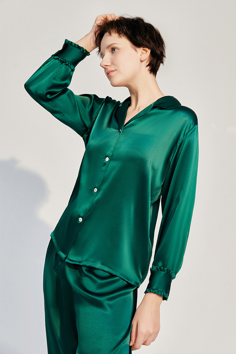 100% Mulberry Silk Pajama Set Wearable as Outerwear Loungewear