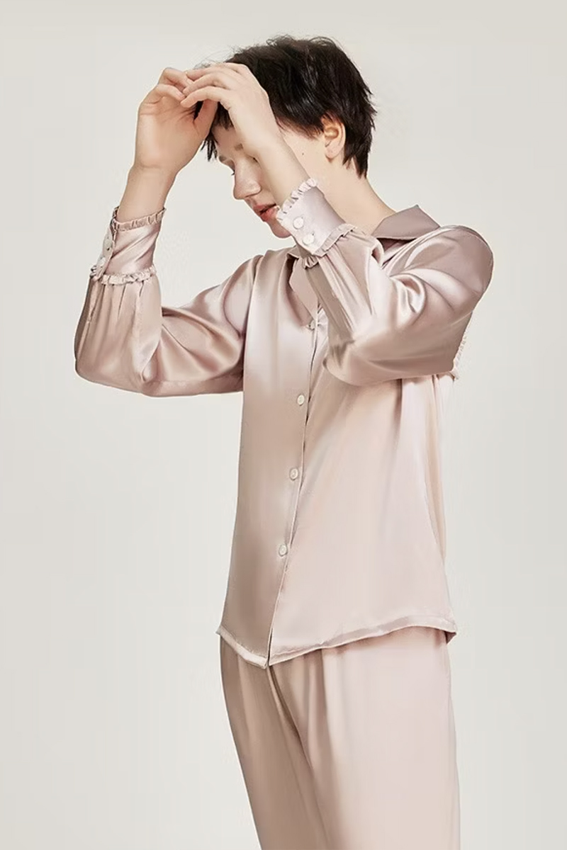 100% Mulberry Silk Pajama Set Wearable as Outerwear Loungewear