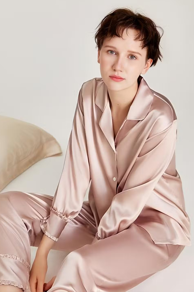 100% Mulberry Silk Pajama Set Wearable as Outerwear Loungewear