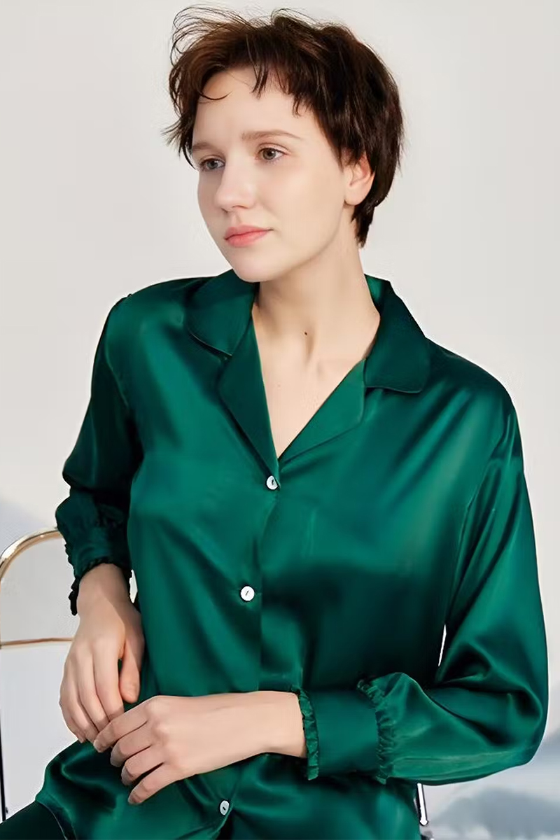 100% Mulberry Silk Pajama Set Wearable as Outerwear Loungewear