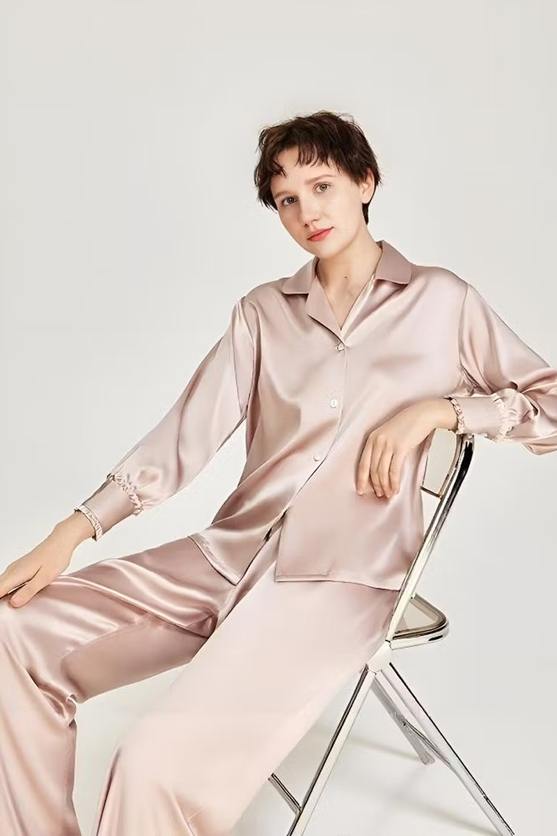 100% Mulberry Silk Pajama Set Wearable as Outerwear Loungewear
