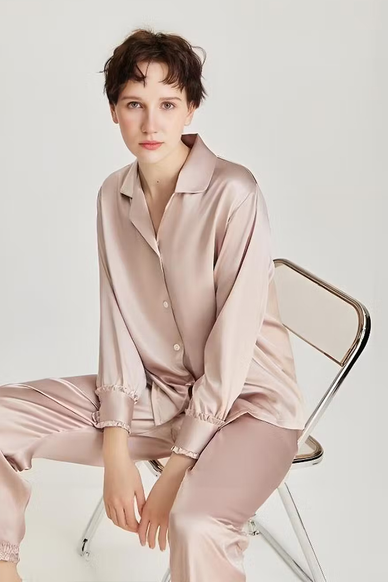 100% Mulberry Silk Pajama Set Wearable as Outerwear Loungewear