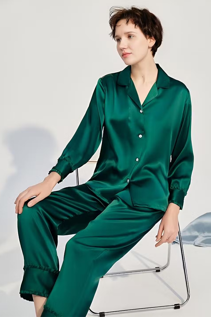 100% Mulberry Silk Pajama Set Wearable as Outerwear Loungewear