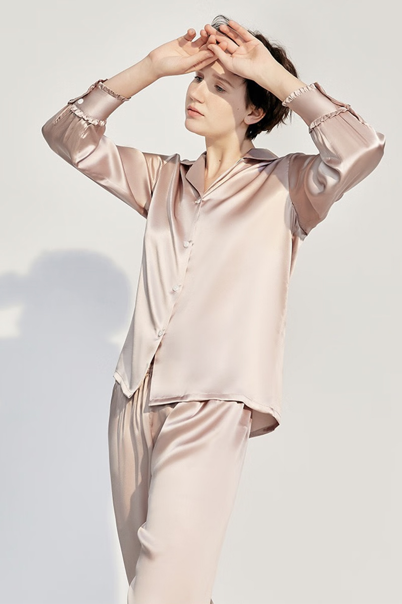 100% Mulberry Silk Pajama Set Wearable as Outerwear Loungewear