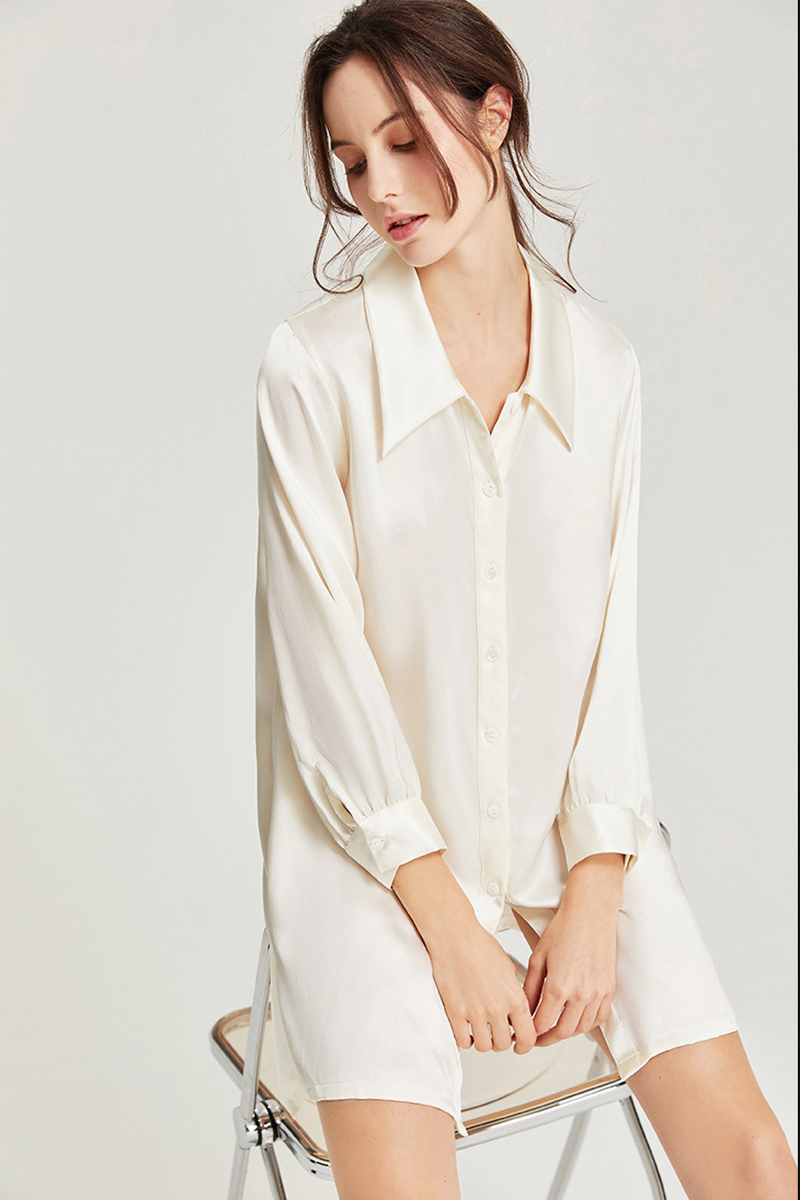 100% Mulberry Silk Nightgown Boyfriend Style Silk Nightshirt