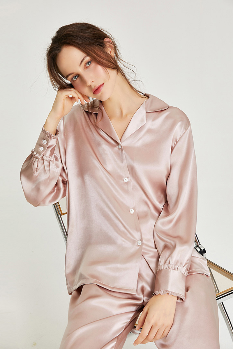 100% Mulberry Silk Pajama Set Wearable as Outerwear Loungewear