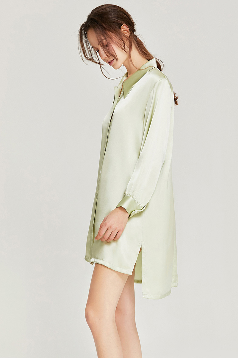 100% Mulberry Silk Nightgown Boyfriend Style Silk Nightshirt