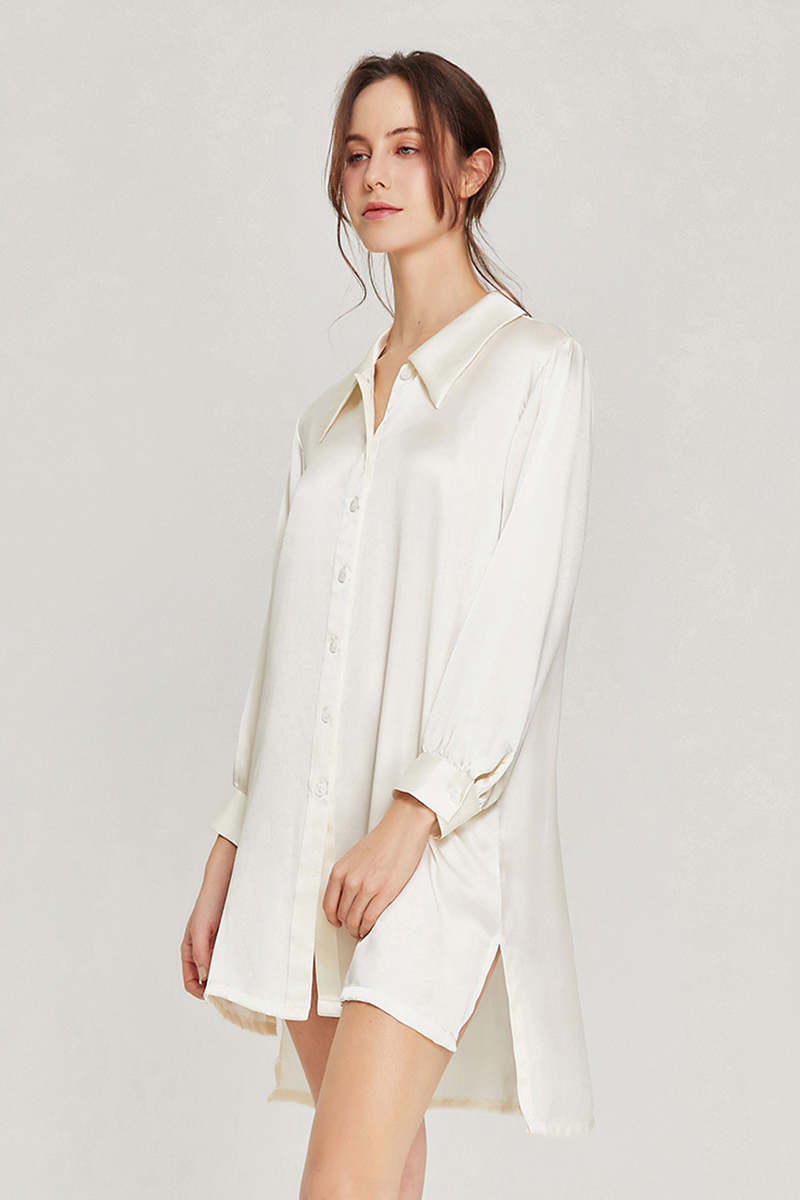 100% Mulberry Silk Nightgown Boyfriend Style Silk Nightshirt
