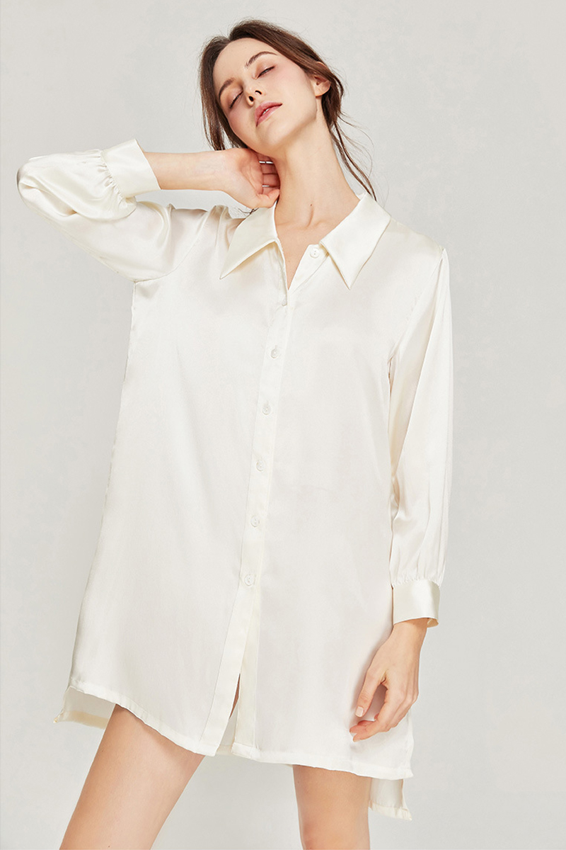 100% Mulberry Silk Nightgown Boyfriend Style Silk Nightshirt