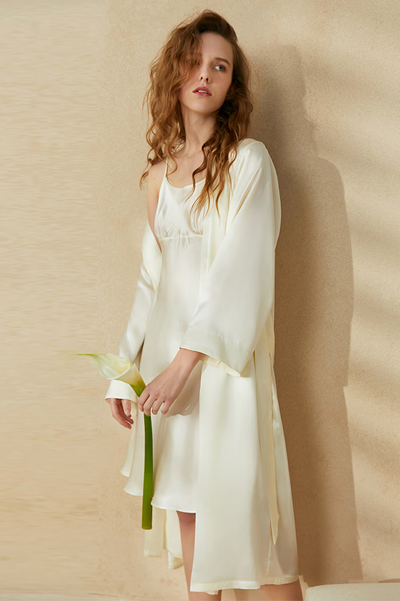 19 Momme Heavy Mulberry Silk Camisole Nightgown & Rob
