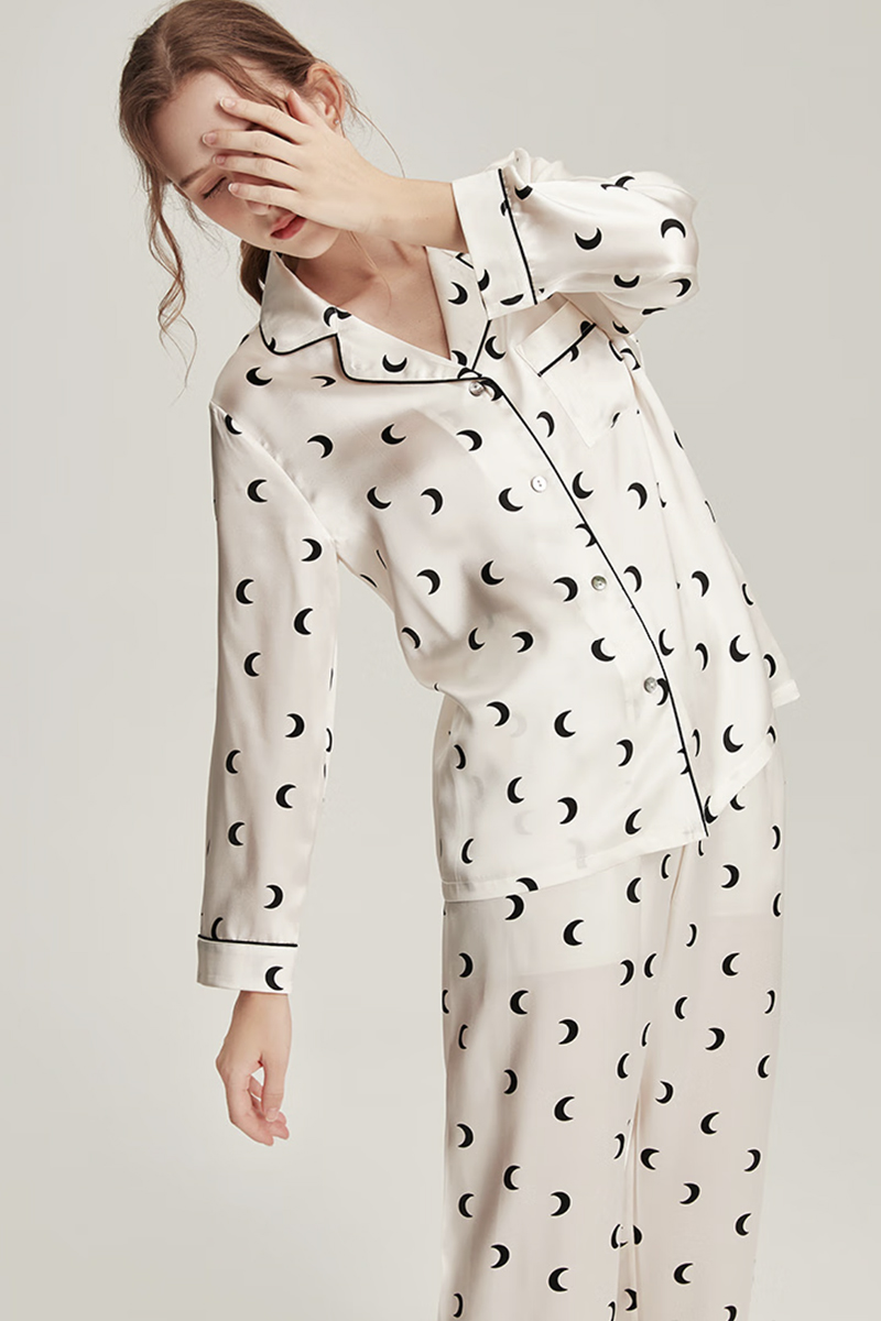 100% Mulberry Silk Loungewear Crescent Pattern Pajama