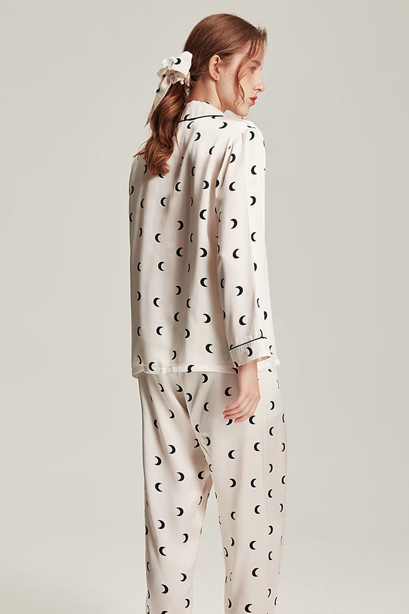 100% Mulberry Silk Loungewear Crescent Pattern Pajama