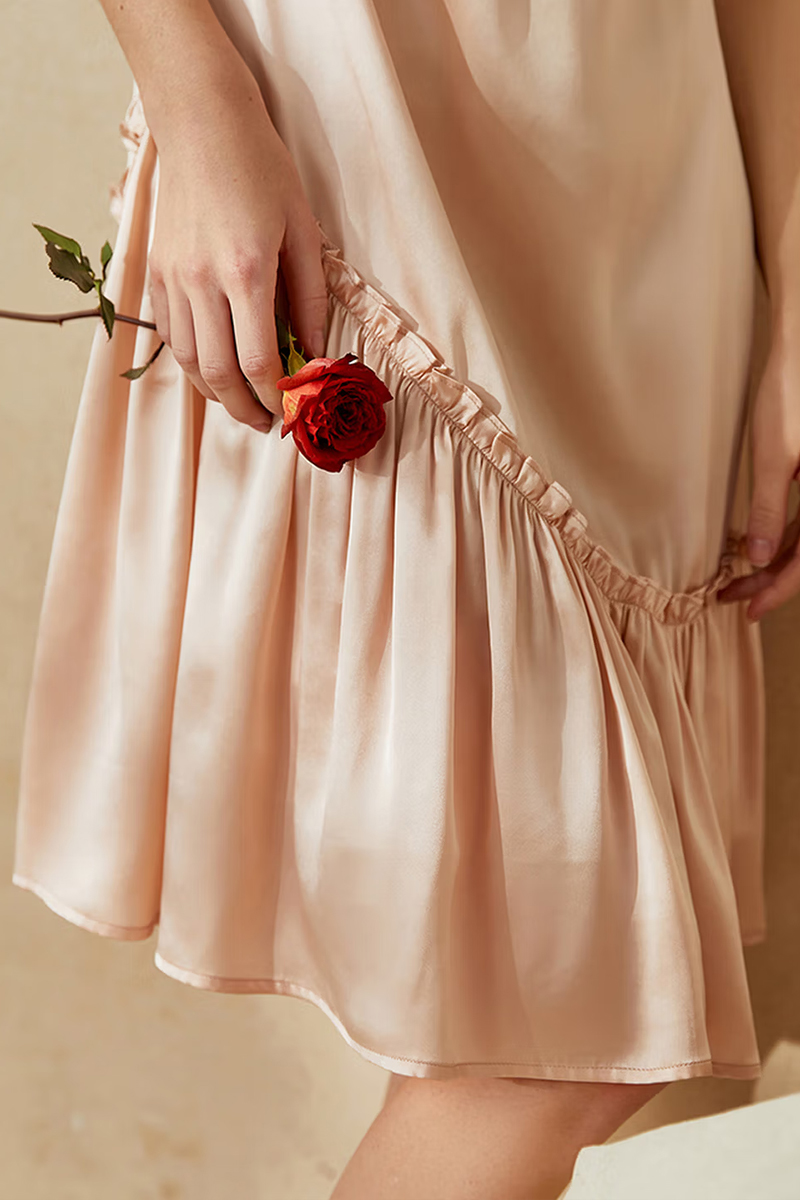 19 Momme Heavy Mulberry Silk Slip Dress Short Sleeve Nightgown
