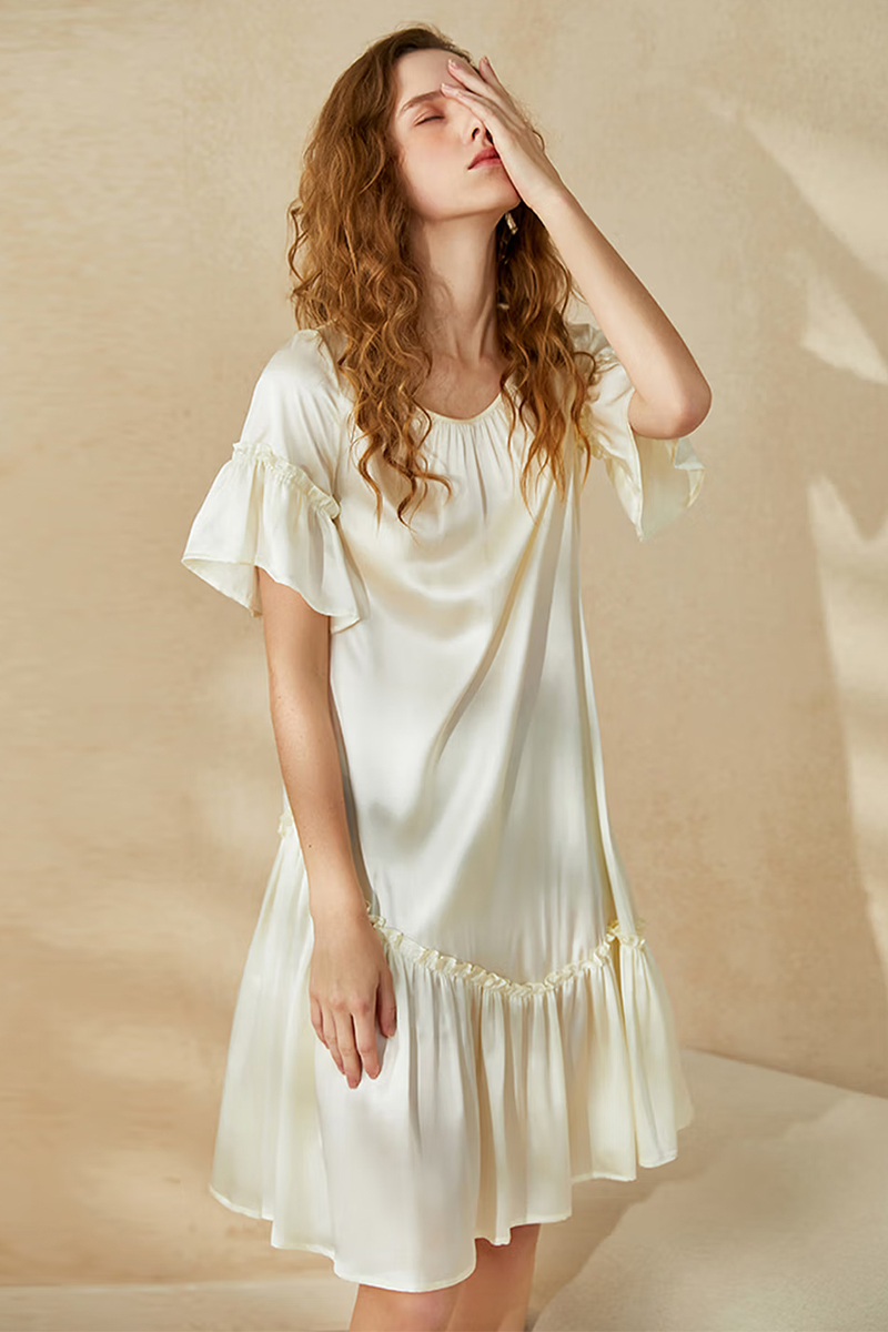 19 Momme Heavy Mulberry Silk Slip Dress Short Sleeve Nightgown