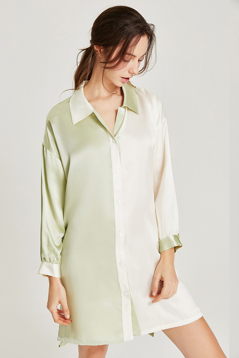 100% Mulberry Silk Nightgown Boyfriend Style Silk Nightshirt