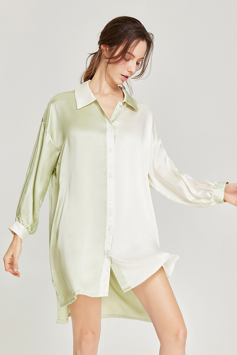 100% Mulberry Silk Nightgown Boyfriend Style Silk Nightshirt
