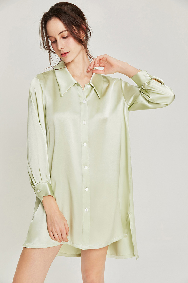 100% Mulberry Silk Nightgown Boyfriend Style Silk Nightshirt