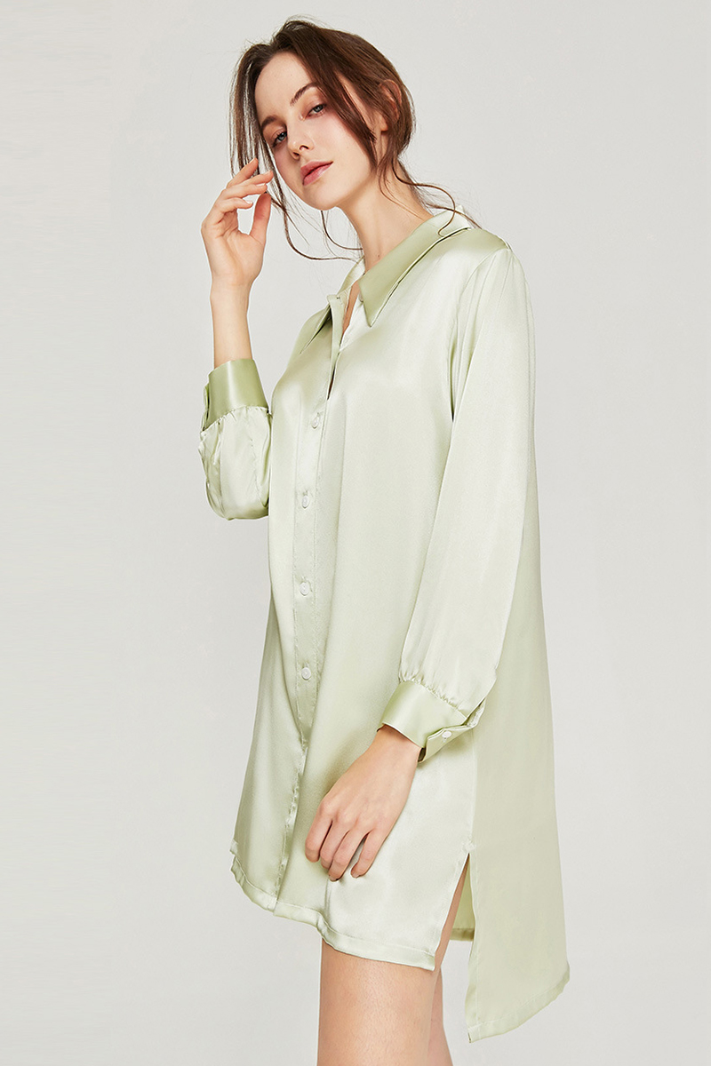 100% Mulberry Silk Nightgown Boyfriend Style Silk Nightshirt