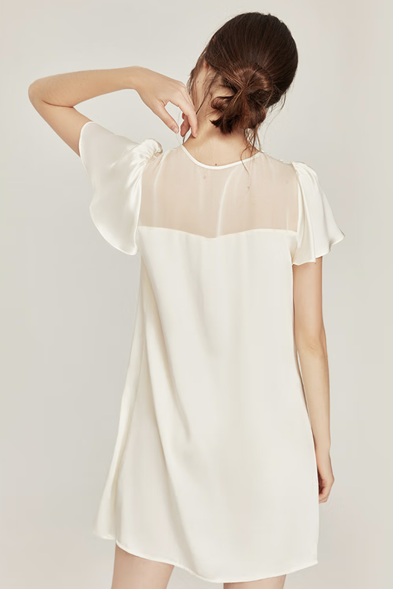 100% Mulberry Silk Loose Short Sleeve Nightgown Wearable Outside Dress