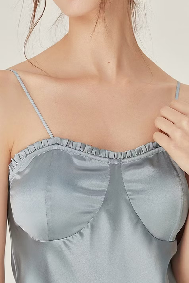 100% Mulberry Silk Camisole Nightgown with Built-in Bra for Women