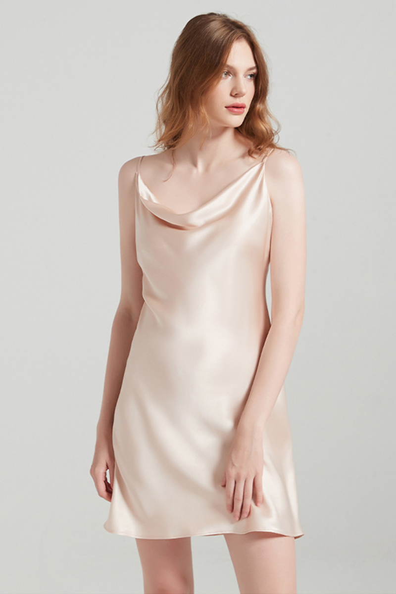 100% Mulberry Silk Cowl Neck Slip Nightgown