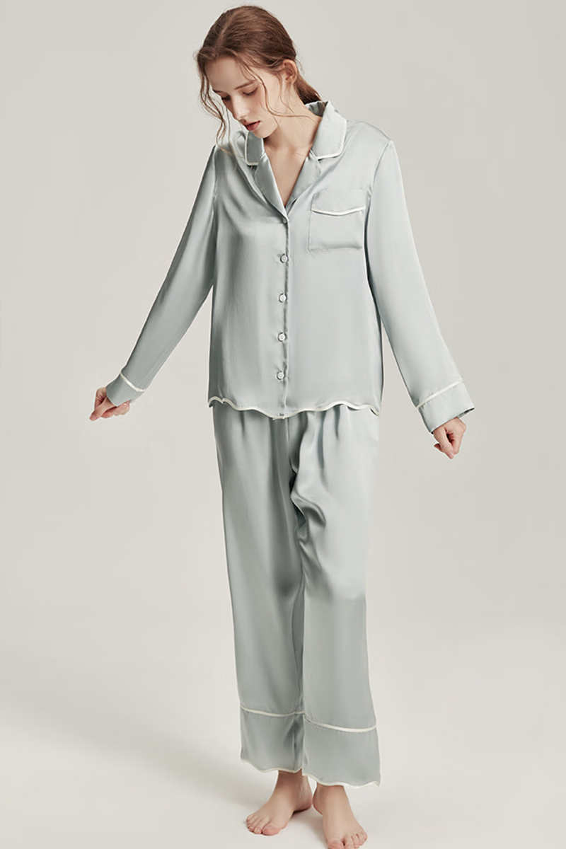 100% Mulberry Silk Long Sleeve 2-Piece Set Luxury Pajama Set