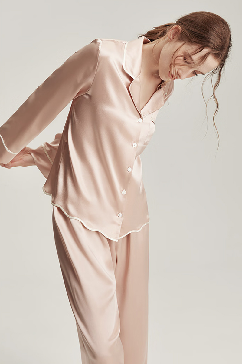 100% Mulberry Silk Long Sleeve 2-Piece Set Luxury Pajama Set