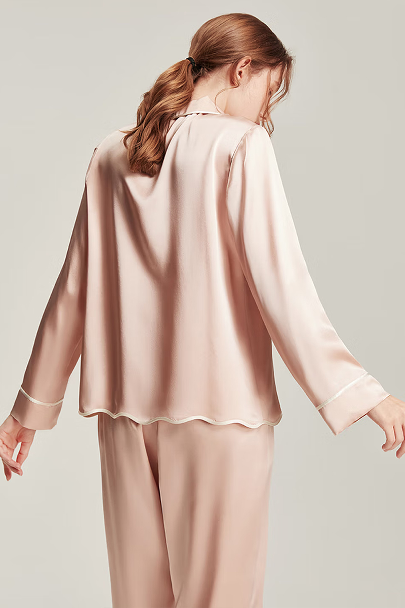 100% Mulberry Silk Long Sleeve 2-Piece Set Luxury Pajama Set