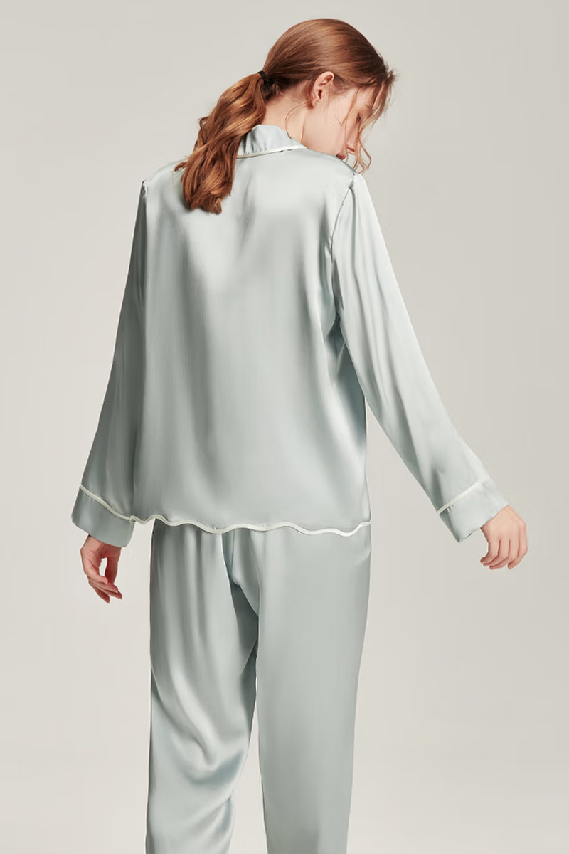 100% Mulberry Silk Long Sleeve 2-Piece Set Luxury Pajama Set