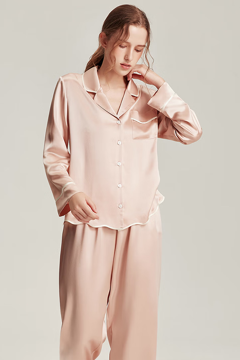 100% Mulberry Silk Long Sleeve 2-Piece Set Luxury Pajama Set